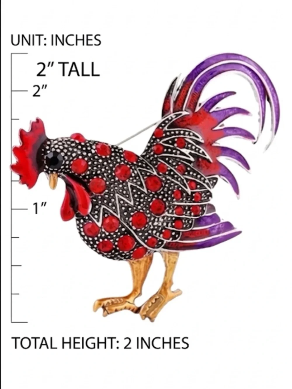 NWT Rhinestone Rooster Brooch Colorful Enamel Crystal Lapel Pin Gamecocks